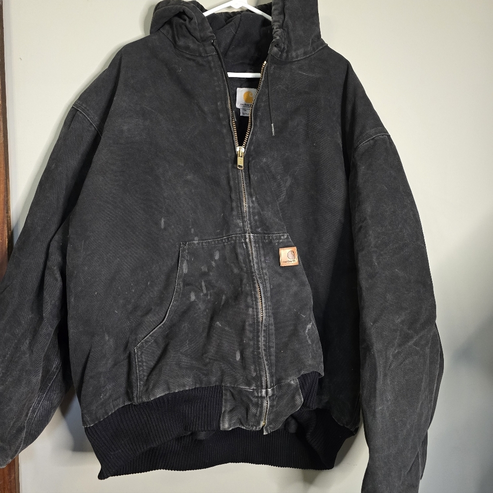 Mens Carhartt Black Hooded Jacket, J130 Black, Vintage, No Holes